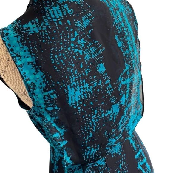 EUC Forever21 Black Turquoise Sleeveless Faux Wrap Crepe Dress Size XS - Picture 5 of 11
